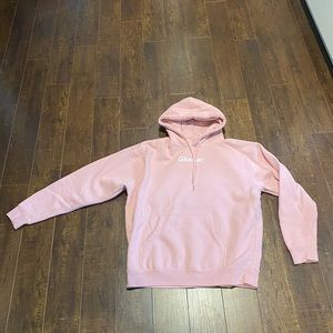 Glossier pink hoodie, size large.